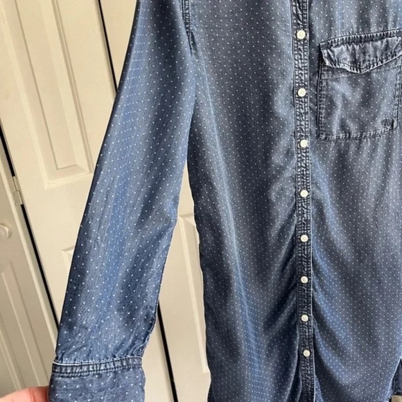 Current Elliott Tencel Blue Shirt Chic Casual Dress Roll Tab Long Sleeve, Size S - Picture 9 of 11